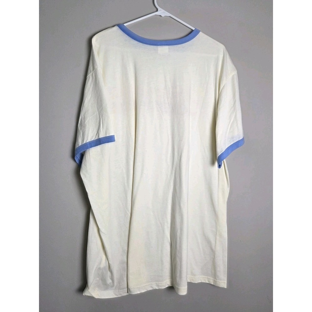 Disney Parks Mickey Mouse Ringer T Shirt XXL‎ Cream Blue Retro Stacked Logo NWT - Picture 5 of 5